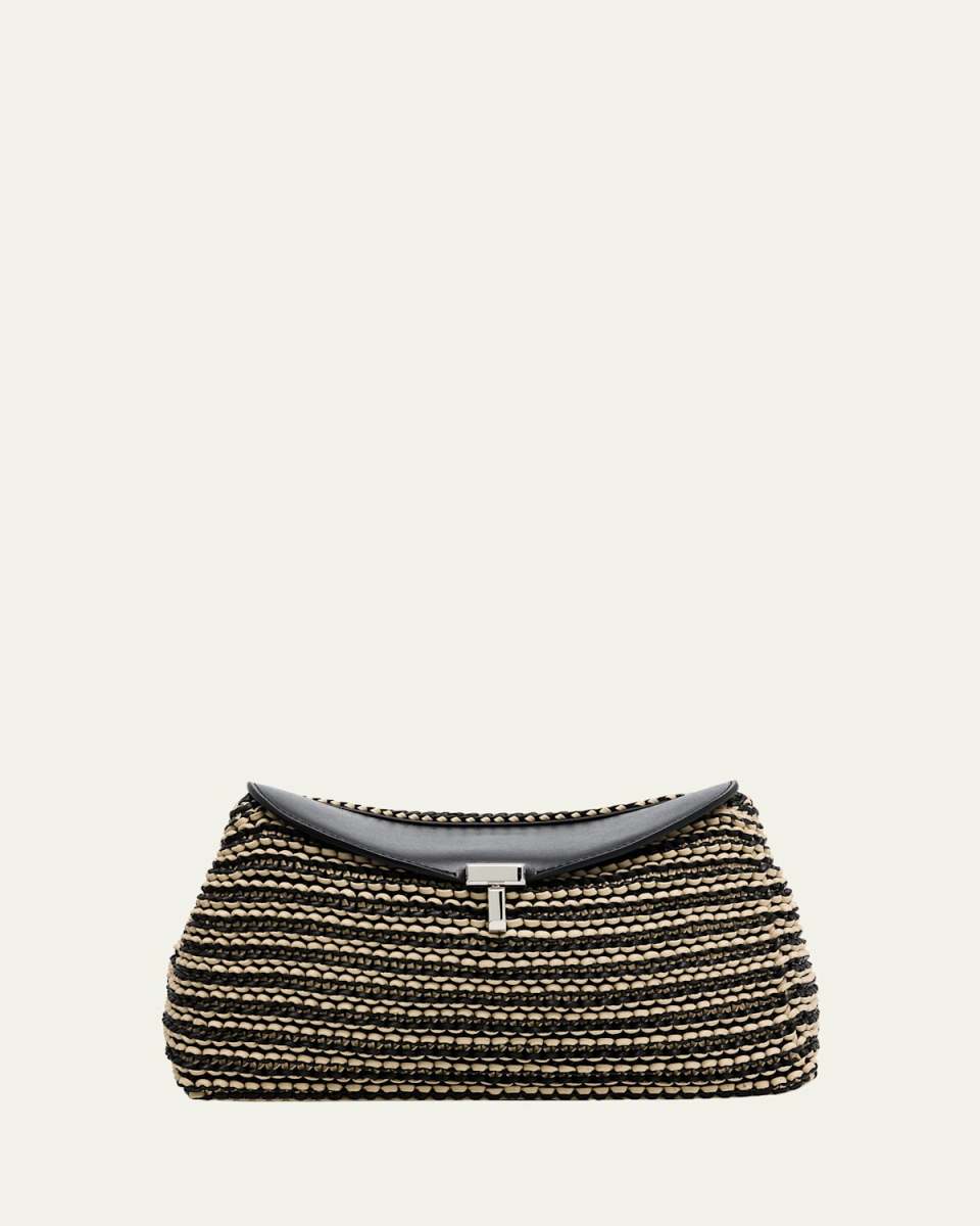 T-Lock Woven Leather Clutch Bag